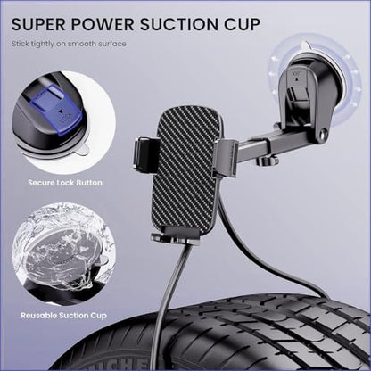 Qifutan Military-Grade Car Phone Holder - [Ultra Strong Suction] 3-in-1 Phone Mount for Dashboard, Windshield & Air Vent, Super Stable Universal Car Accessories for iPhone & All Smartphones