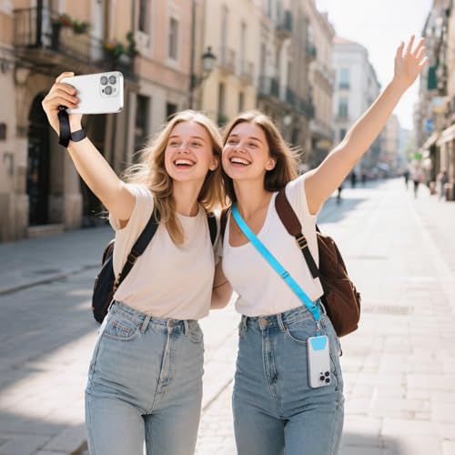 takyu Phone Lanyard, 2 Pack Adjustable Anti-Drop Neck/Wrist Strap with 2 PcsTether Patches, Secure Hands-Free Compatible for iPhone Samsung Perfect for Nurses, Teachers, Travel, Hiking Black+Blue - color: Black + Blue