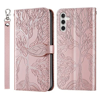 Wallet Case for Samsung Galaxy S26 2026 with Card Holder,Rose Gold | Credit Slots, Wrist Strap, Folio Kickstand ,Shockproof TPU Shell,Magnetic Closure PU Leather Protective Phone Cover - color: Rose gold, size: samsung galaxy s26