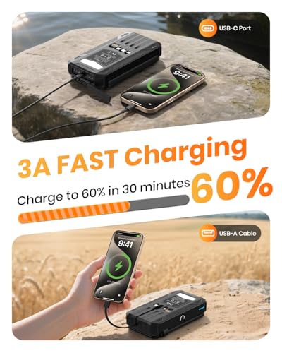 Solar Power Bank 48000mAh Built in 4 Cables, Wireless Portable Charger - color: Deep black