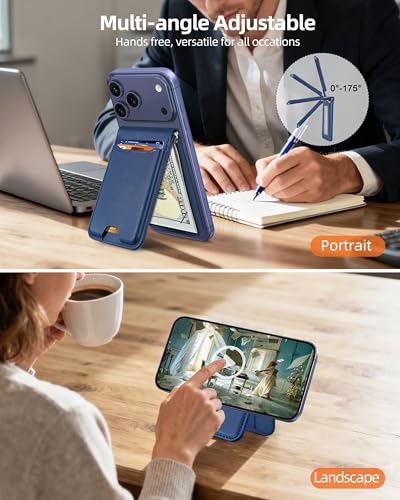 For Magsafe Wallet with Money Clip, 5 Card Holder, Adjustable Stand | Strongest Magnetic Wallet for iPhone 17/16/15/14/13/12 Series, ID Window, RFID Blocking, Not for 13/12 Mini, Navy Blue - color: Navy Blue