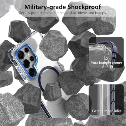 Nvollnoe for Samsung S25 Ultra Case Compatible with MagSafe Military Grade Shockproof Heavy Duty Protective Adjustable Kickstand Ultra Clear Magnetic Phone Case for Samsung S25 Ultra(Blue) - color: Clear-Blue