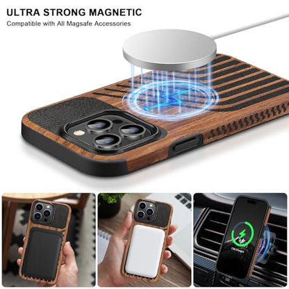 TENDLIN Magnetic Case Compatible with iPhone 14 Pro Case Wood Grain with Carbon Fiber Texture Design Leather Hybrid Slim Cover (Compatible with MagSafe) Hairline - color: Magnetic Hairline, size: iPhone 14 Pro