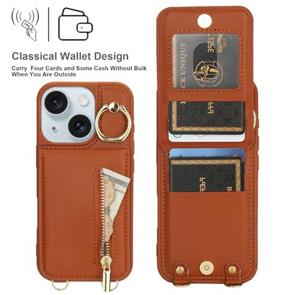Crossbody Wallet Case for iPhone 11 with Lanyard Strap Card Slot Holder RFID Blocking Ring Kickstand,Magnetic Flip Folio Zipper Purse Case, PU Leather Cover Handbag,Brown - color: Brown, size: iPhone 11(6.1")
