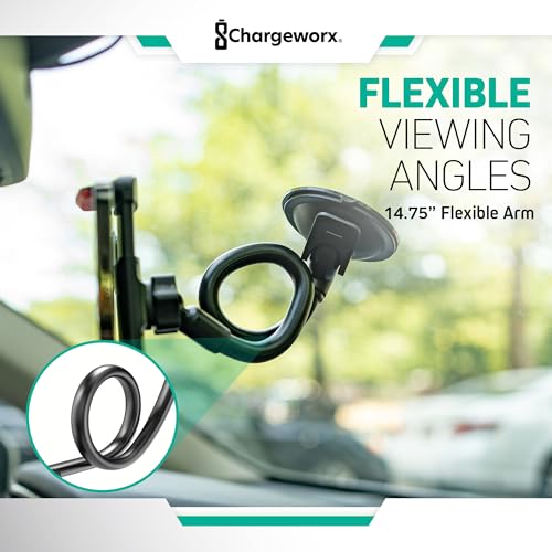 Car Phone Holder, Windshield Suction Cup Mount, 14.75” Flexible Gooseneck - style: Clamp with Suction