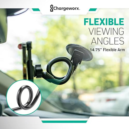 Car Phone Holder, Windshield Suction Cup Mount, 14.75” Flexible Gooseneck - style: Clamp with Suction
