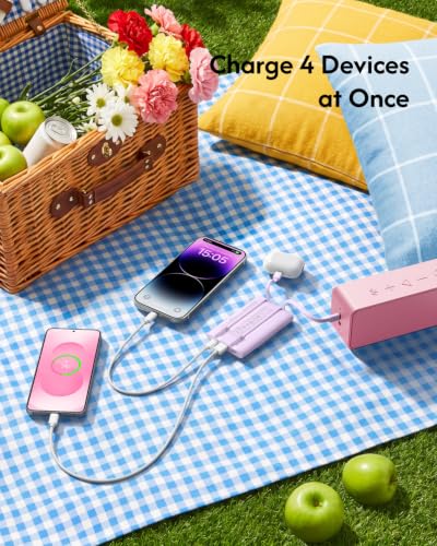 VEGER 10000mAh 22.5W Fast Charging Portable Charger with Built-in Cables - color: Purple