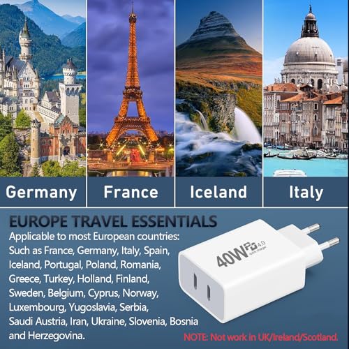 European USB C Charger, 40W PD4.0 European Travel Plug Adapter