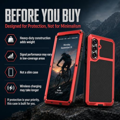 Metal Case for Samsung Galaxy S26 Case 6.3",Full Body Protective Cover Heavy Duty Shockproof [Tough Armour] Aluminum Alloy Case with Silicone Built-in Screen Protector - Red - color: Red