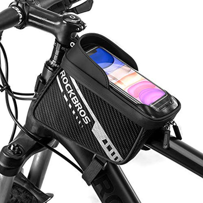 ROCKBROS Bike Phone Front Frame Top Tube Bike Bag with Sun Visor Waterproof | TPU Meterial Bicycle Handlebar Bag Cell Phone Holder Mount Bag Cycling Accessories Storage Pouch for Phone 7.2”