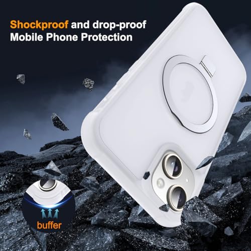 SKYLMW Compatible with iPhone 15 Plus Case with Stand,Translucent | iPhone 15 Plus Phone Case 6.7",Magnetic Ring Stand,Compatible with MagSafe,Military-Grade Plustection,Great Grip Feeling - color: Translucent, size: Iphone 15 Plus