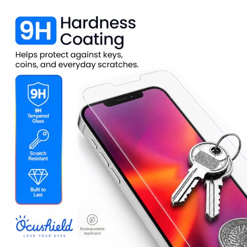 Ocushield Anti Blue Light Tempered Glass Screen Protector of iPhone 13, 13 Pro, 14 & 16E (6.1") – Blocks Blue Light, Prevents Eye Strain & Helps You Sleep Better, 9H Hardness & Case Friendly - size: iPhone 13 | 13 Pro | 14 | 16E