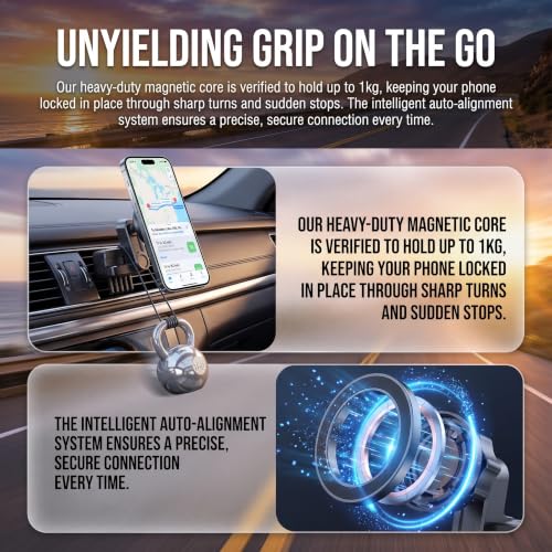 Phone Mount Designed for Tesla Model 3 (2017-2022) Model Y (2020-2023), Magnetic Phone Holder Compatible with MagSafe for iPhone 17 16 Pro Max Plus 15 14 13 12