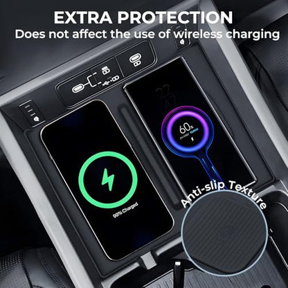 Center Console Wireless Charging Protective Mats for Hyundai Santa Fe 2024 2025 2026, Interior Accessories Silicone Non-Slip Anti-Dust Waterproof Pad, Black
