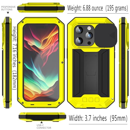 Lunivop for iPhone 15 Pro Max Case Heavy Duty Protection Rugged Screw Full Body Military Grade Metal Rubber with Stand Hard Built in Screen Protector Phone for iPhone 15 ProMax Case Yellow - color: Yellow