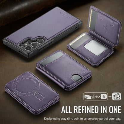 WJX for Samsung Galaxy S25 Ultra MagSafe Wallet Case, 2-in-1 Detachable Luxury Card Holder, Universal MagSafe Compatible, RFID Blocking, Shockproof Kickstand Slim Cover，Grape Purple - color: Grape purple, size: Galaxy S25 Ultra