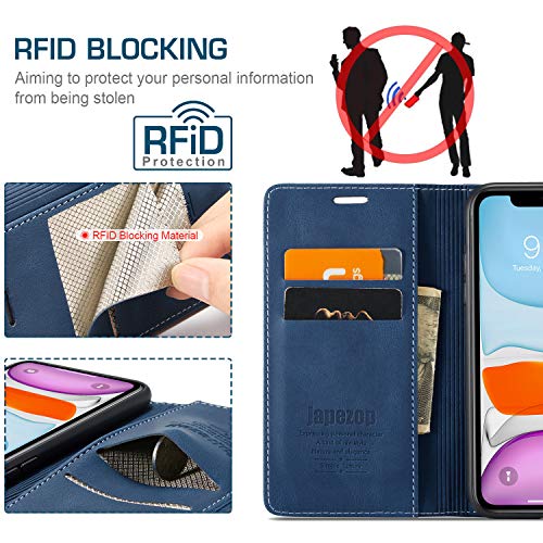 japezop Compatible with iPhone 11 Case,iPhone 11 Case Wallet with[RFID Blocking] Card Holder Kickstand, Leather Flip Wallet Case for iPhone 11 6.1 inch(Blue) - color: Blue, size: iPhone 11 6.1 Inch
