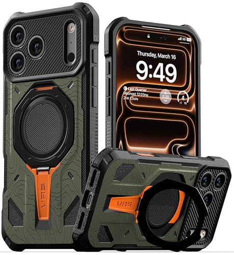 VRS DESIGN Quickstand Pro for iPhone 17 Pro Max Case (2025), [Magnetic Charging Compatible] Strong Magnet Ring Kickstand, Heavy Duty Rugged Shockproof Protective Cover (Contour Green) - color: Contour Green