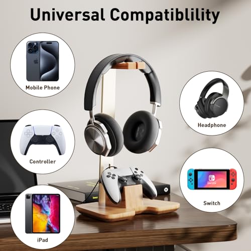 Controller and Headphone Stand for Desk Gaming Desk Accessories Controller and Headphone Holder Headset Holder Headset Stand - color: Gold