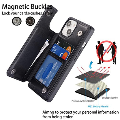Cavor for iPhone 14 Wallet Case with Card Holder for Women, Black - color: D-Black