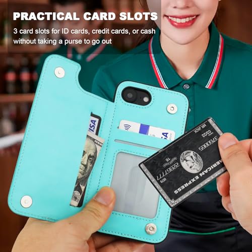 ONETOP for iPhone 17e/16e Wallet Case with Credit Card Holder,LightBlue | 360° Rotation Ring Kickstand,Finger Grip,Double Magnetic Clasp,RFID Blocking PU Leather Shockproof Cover for Women Men - color: Light Blue