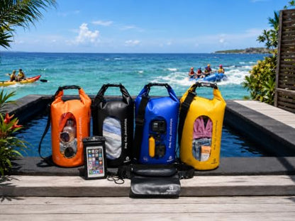 Freegrace Waterproof Dry Bag with Double Zip-Lock, Phone Case & Waist Pouch | 5L Navy Blue, Clear Window, Submersible 500D Drysack, Adjustable Crossbody Strap, Gear For Kayaking, Boating, Beach, Swimming - color: Navy Blue, size: 5L, style: Window