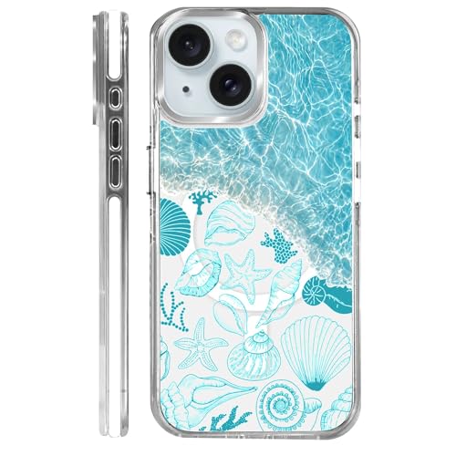 VisEnt Clear Case for iPhone 15, Magnetic Phone Case, Transparent Slim Cover, Military Grade Protection, Shockproof, Anti-Yellowing, Scratch Resistant, Ocean Wave Shell - color: Ocean Wave Shell, size: Iphone 15