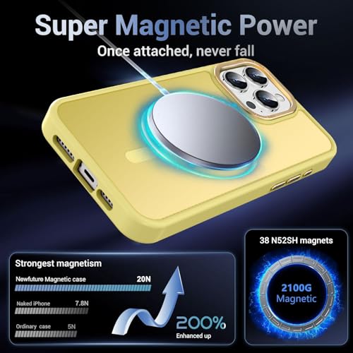 Newfuture Magnetic for iPhone 15 pro Case Matte Shockproof, Yellow | Military Drop Protection, Slim Matte Anti-Fingerprint, Compatible with Magsafe, Camera Guard, Translucent Protective Cover - color: Yellow, size: iPhone 15 Pro 6.1 inch