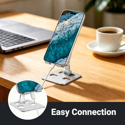 Foldable Adjustable Phone Stand, Hands-Free Desktop Holder for Video Calls Streaming Gaming, Portable Anti-Slip Cradle Universal for Smartphones