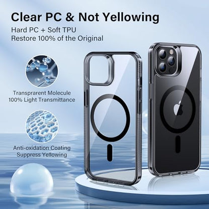 Supdeal Magnetic Clear Case for iPhone 12/12 Pro, [Compatible with MagSafe] [Non Slip Bumper & Not Yellowing] Military Grade Shockproof Transparent Silicone Phone Cover, 6.1", Black - color: Black, size: iPhone 12/12 Pro