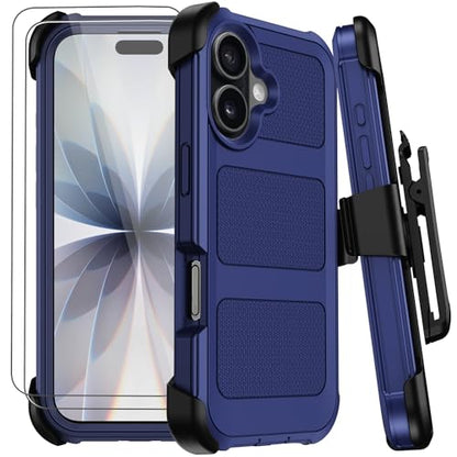 for iPhone 17 Case with Belt Clip Holster & Kickstand,Military Grade Anti-Drop Shockproof Heavy Duty Rugged Cover,w/2X Screen Protectors Tri-Layer Defender Bumper Protective Cases for Apple 17 (Blue) - color: Blue