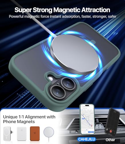 CAHEJILU Magnetic for iPhone 16 Case,[Compatible with MagSafe][Military Grade Drop Protection] Anti-Fingerprint Translucent Matte Shockproof Protective Case for iPhone 16 Phone Case 6.1",Night Green - color: A7-Night Green