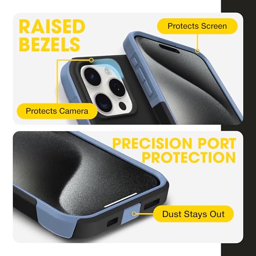 OtterBox iPhone 15 Pro Max Commuter Series MagSafe Case - Black & Blue | 3X MIL Drop Protection - Dual-Layer Shockproof Design - Pocket-Friendly - Raised Edges - Port Covers - color: Black/Blue
