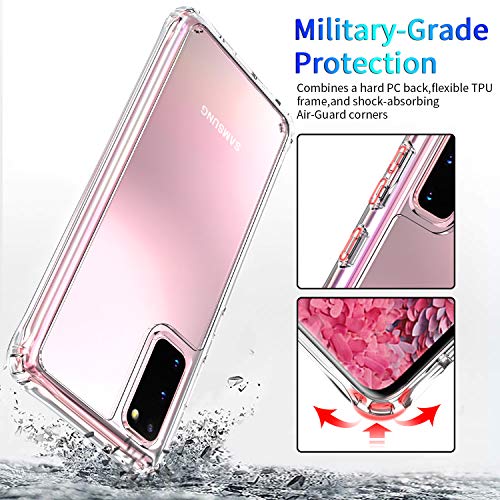 for Samsung Galaxy S20 Clear Case Anti-Yellowing TPU & PC Back Cover with Camera Protection, Wireless Charging Compatible