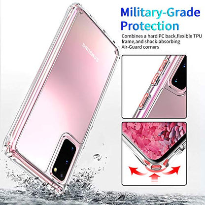 for Samsung Galaxy S20 Clear Case Anti-Yellowing TPU & PC Back Cover with Camera Protection, Wireless Charging Compatible