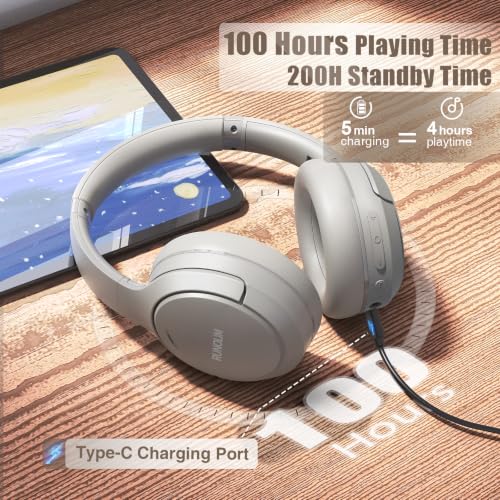 RUNOLIM Active Noise Cancelling Headphones, Wireless Bluetooth Over Ear - color: Silver