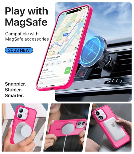 Magnetic for iPhone 12 Case/iPhone 12 Pro Case, [10FT Military Drop Tested] [Compatible with MagSafe]Shockproof Protective Slim Translucent Matte Hard Back Phone Case iPhone 12/12 Pro, HotPink - color: Hotpink, size: iPhone 12/12Pro 6.1inch