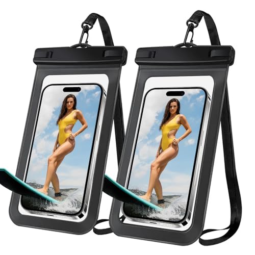 [2 Pack Waterproof Phone Case, Universal Dry Bag for iPhone 15/14/13/12 Pro Max, IPX8 Waterproof Pouch, Cruise Ship & Beach Essentials, Black & Black - 6.8" - color: A9-Black+Black-2 pack, size: 6.8in