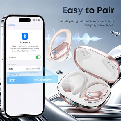 HAOYUYAN Sports Bluetooth Headphones, 80Hrs Playtime Wireless Earbuds with LED Power Display, IPX7 Waterproof Earphones for Workout/Running, Noise Canceling Headset Ear Buds