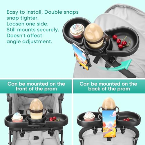 Universal Stroller Snack Tray, 4 in 1 Baby Stroller Tray Attachment - color: Black