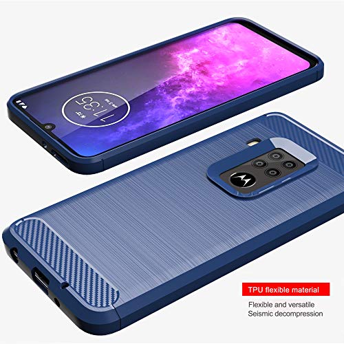 Phone Case for Moto One Zoom with Tempered Glass Screen Protector Cover Film and Cell Accessories Slim Thin Silicone Soft TPU Full Body Motorola P40 Note 1Zoom 1 Pro XT2010-1 Women Men Cases Navy Blue