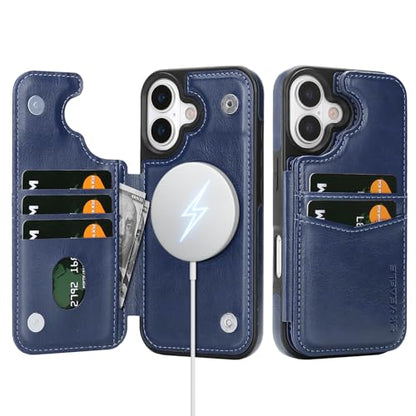 SkyEagle Compatible with MagSafe iPhone 17 Case Wallet,Blue | Magnetic Clasp,RFID Blocking,PU Leather,Flip Folio Shockproof Phone Cover,with Credit Card Slots & Kickstand for Men & Women - color: Blue, size: iPhone 17 - 6.3"