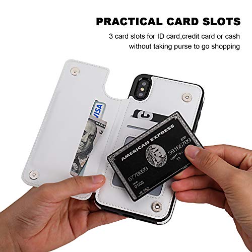 ONETOP for iPhone Xs Max Wallet Case with Credit Card Holder,White | Kickstand,ID/Cash Holder,Case Wallet with Card Slots,Double Magnetic Clasp,Durable PU Leather Shockproof Cover for Women Men - color: iPhone Xs Max 6.5" White