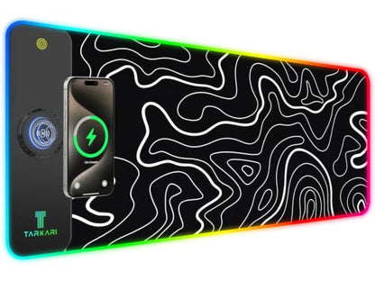 TARKARI 15W Magnetic Wireless Charging RGB Mouse Pad, 800x300mm Topographic - color: Black White