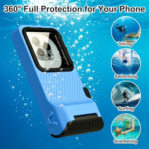 33ft Snorkeling Phone Case, Gen 4 IP68 Waterproof Housing for iPhone 16/15/14/13/12/11 Pro Max Samsung Galaxy S24/S23/S22, Touchscreen Full Protection - color: Black_Blue