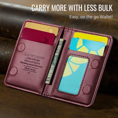 Defencase for Magsafe Wallet Magnetic Card Holder RFID Blocking, Wine Red - color: Fashion Wine Red