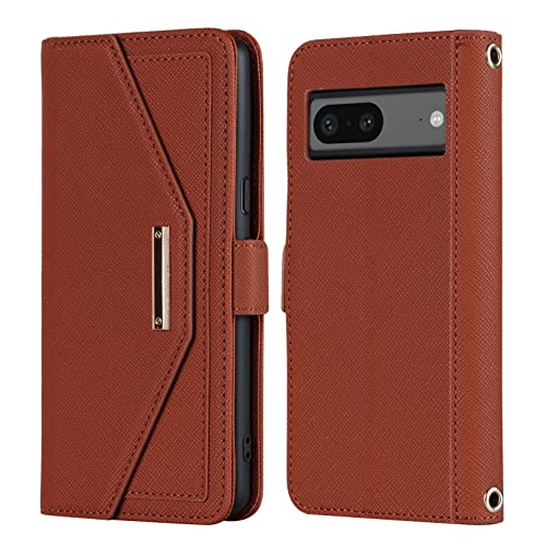 Crossbody Wallet for Google Pixel 7 Case with Strap,6.3",Brown | Long Shoulder Strap,Credit Card Holder, PU Leather, Handbag Purse, Kickstand, Make Up Mirror, Cover Case, for Women Girls - color: Brown