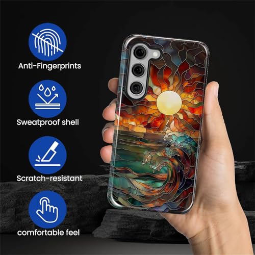 Case for Samsung Galaxy S23, 2 in 1 PC Hard Shell & Silicone Inner Bumper, AntiScratch Fullbody Cover Shockproof Slim Design Stained Glass Sun Waves - color: Stained Glass Sun Waves, size: Galaxy S23