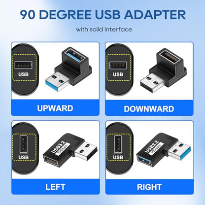 UCEC 6-Pack 90/180 Degree USB 3.2 Angle Adapter, USB A Male to USB A Female - style: 6Pack A Male to A Female ( 90 Degree & 180 Degree)