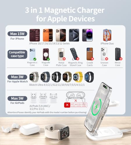 Mukiya 3 in 1 Magnetic Wireless Charging Station for Apple Devices - color: White